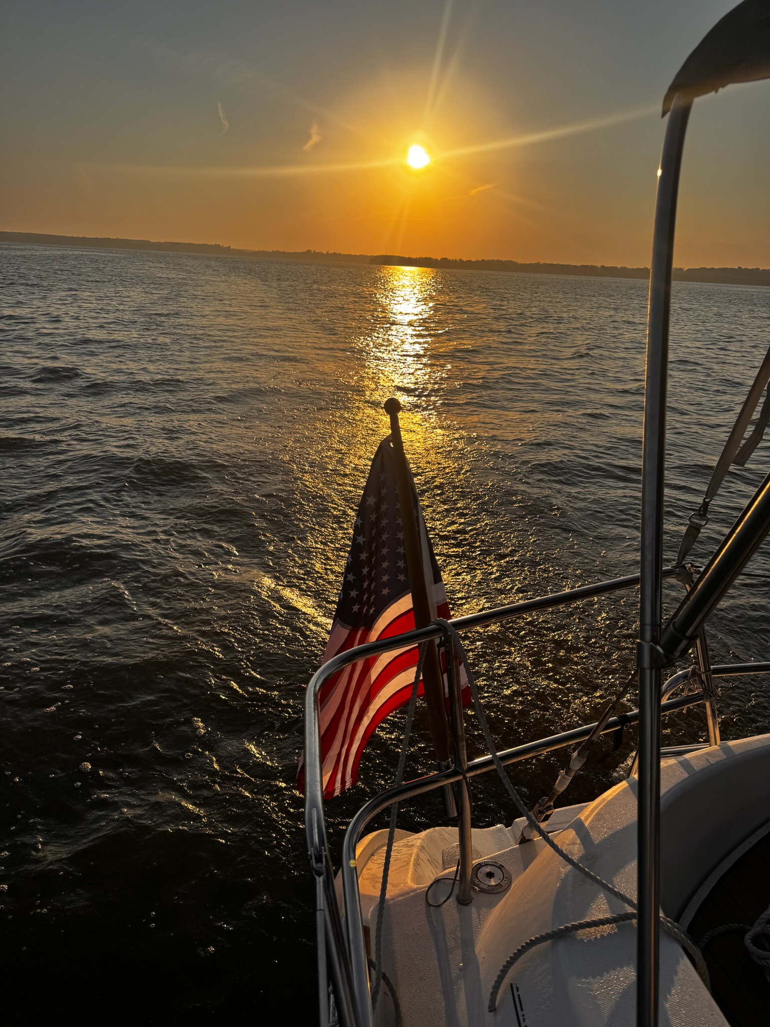 Looking aft at sunset from the boat